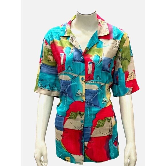 Alfred Dunner 12 Abstract Print Shirt Boldwear Retro Colorblock Artwear Blouse - Picture 2 of 13